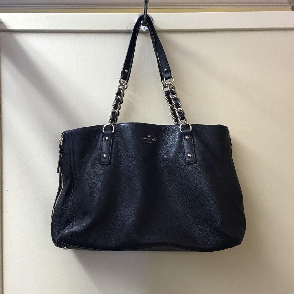 Kate Spade Black Leather Tote with Chain Straps